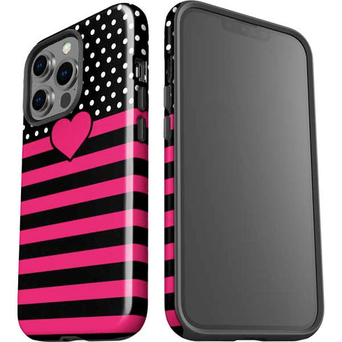 Polka Dots and Stripes Heart in Pink iPhone 15 Pro Impact Case