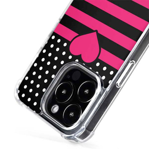 Polka Dots and Stripes Heart in Pink iPhone 15 Pro MagSafe Case
