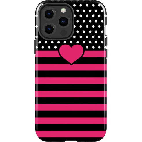 Polka Dots and Stripes Heart in Pink iPhone 14 Pro Max Impact Case