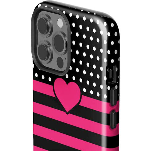 Polka Dots and Stripes Heart in Pink iPhone 15 Pro Max Impact Case