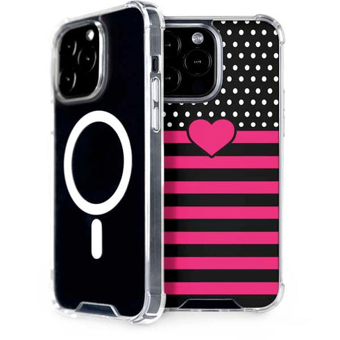 Polka Dots and Stripes Heart in Pink iPhone 15 Pro Max MagSafe Case