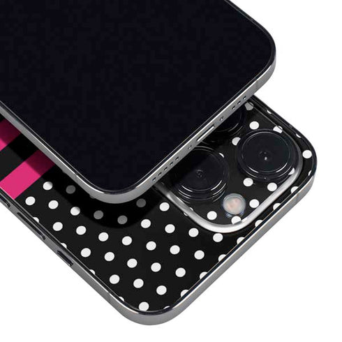 Polka Dots and Stripes Heart in Pink iPhone 14 Pro Skin