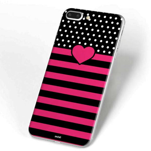 Polka Dots and Stripes Heart in Pink iPhone 7 Plus Skin