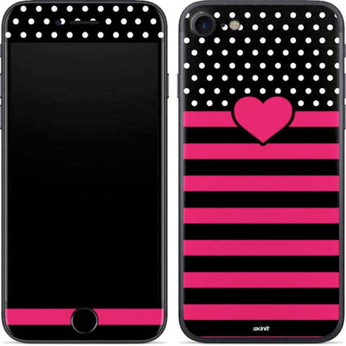 Polka Dots and Stripes Heart in Pink iPhone 7 Skin