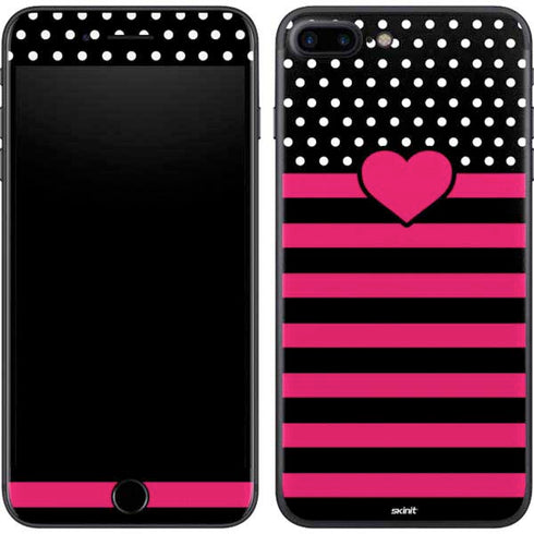 Polka Dots and Stripes Heart in Pink iPhone 8 Plus Skin