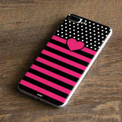 Polka Dots and Stripes Heart in Pink iPhone 8 Plus Skin