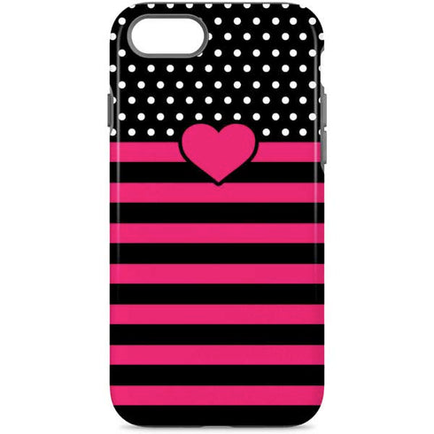 Polka Dots and Stripes Heart in Pink iPhone 8 Pro Case