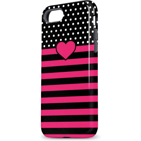 Polka Dots and Stripes Heart in Pink iPhone 8 Pro Case