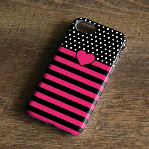 Polka Dots and Stripes Heart in Pink iPhone 8 Pro Case