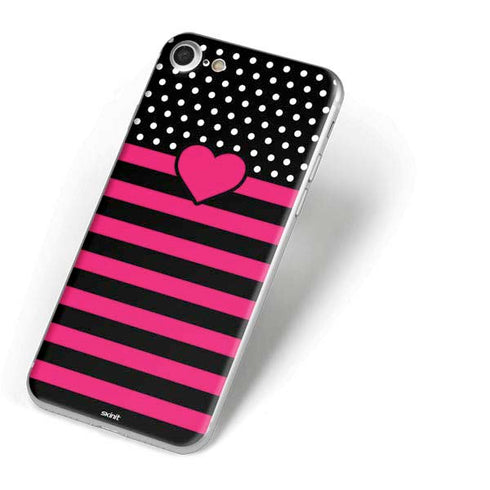 Polka Dots and Stripes Heart in Pink iPhone 8 Skin