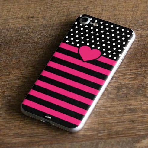Polka Dots and Stripes Heart in Pink iPhone 8 Skin