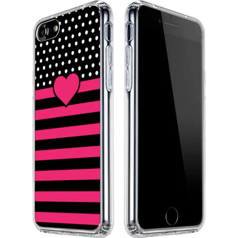 Polka Dots and Stripes Heart in Pink iPhone SE (2nd & 3rd Gen) Clear Case