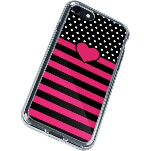 Polka Dots and Stripes Heart in Pink iPhone SE (2nd & 3rd Gen) Clear Case
