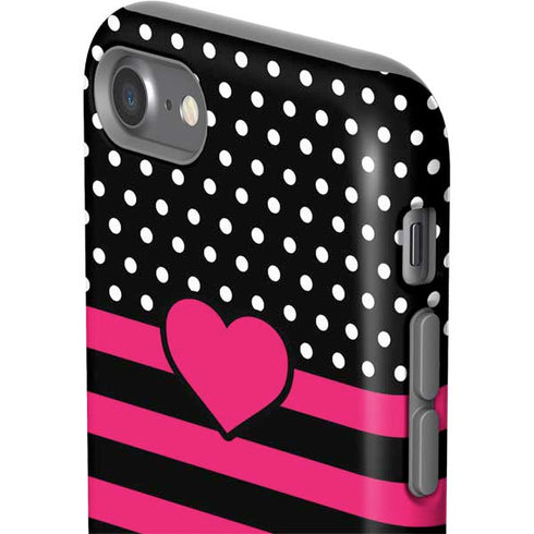 Polka Dots and Stripes Heart in Pink iPhone SE (2nd & 3rd Gen) Pro Case