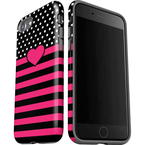 Polka Dots and Stripes Heart in Pink iPhone SE (2nd & 3rd Gen) Pro Case