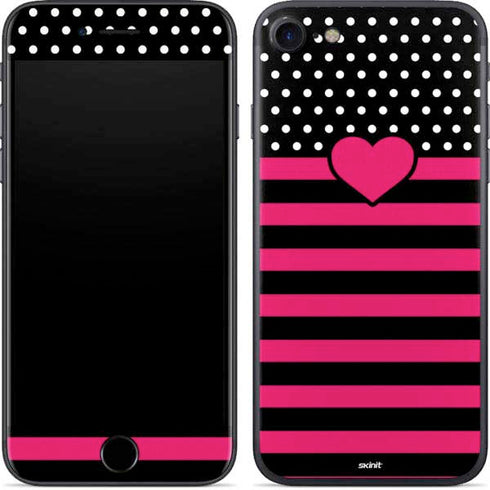 Polka Dots and Stripes Heart in Pink iPhone SE (2nd & 3rd Gen) Skin
