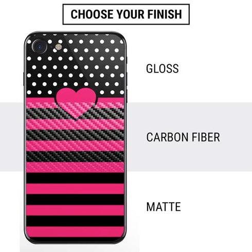 Polka Dots and Stripes Heart in Pink iPhone SE (2nd & 3rd Gen) Skin