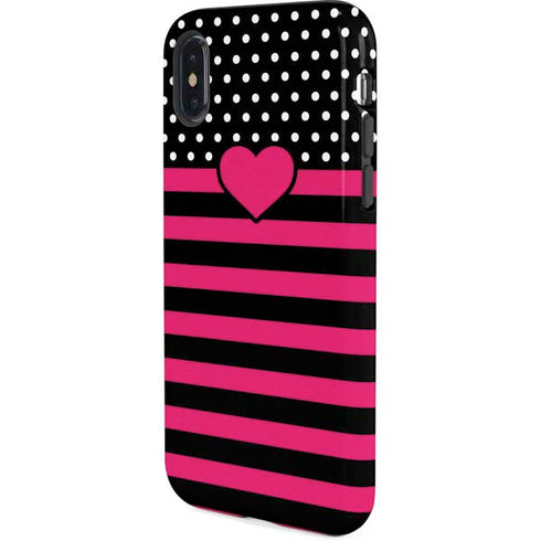 Polka Dots and Stripes Heart in Pink iPhone X Pro Case
