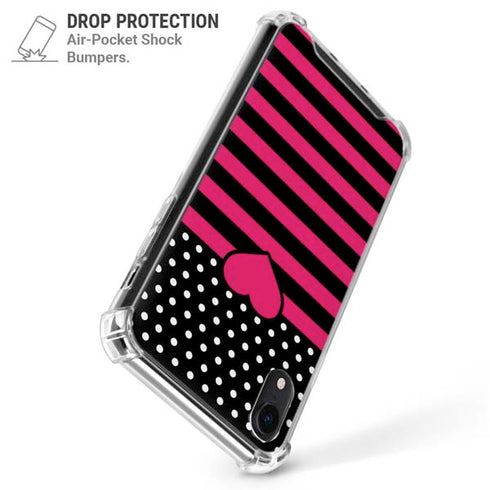 Polka Dots and Stripes Heart in Pink iPhone XR Clear Case