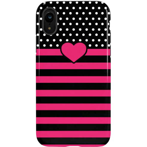 Polka Dots and Stripes Heart in Pink iPhone XR Pro Case