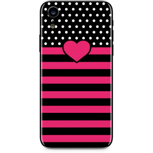 Polka Dots and Stripes Heart in Pink iPhone XR Skin