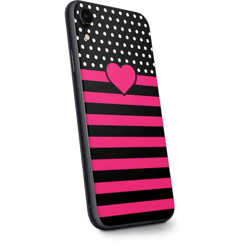 Polka Dots and Stripes Heart in Pink iPhone XR Skin