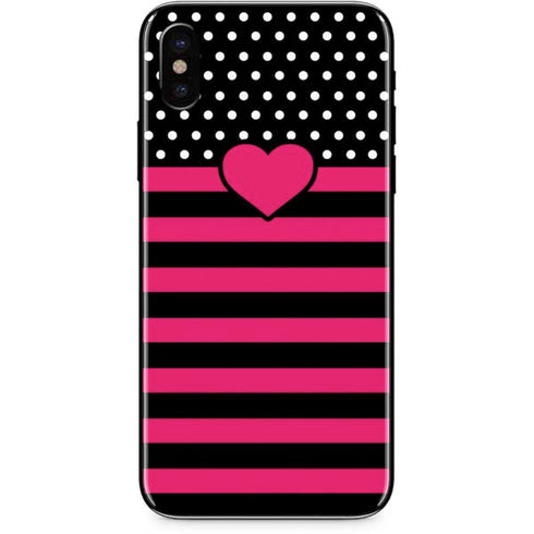 Polka Dots and Stripes Heart in Pink iPhone XS Skin