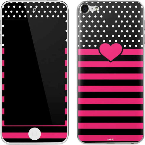 Polka Dots and Stripes Heart in Pink Apple iPod Skin