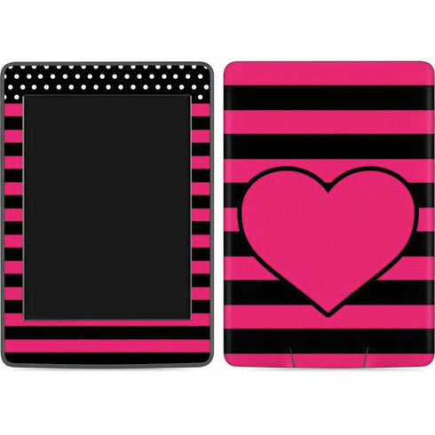 Polka Dots and Stripes Heart in Pink Amazon Kindle Skin