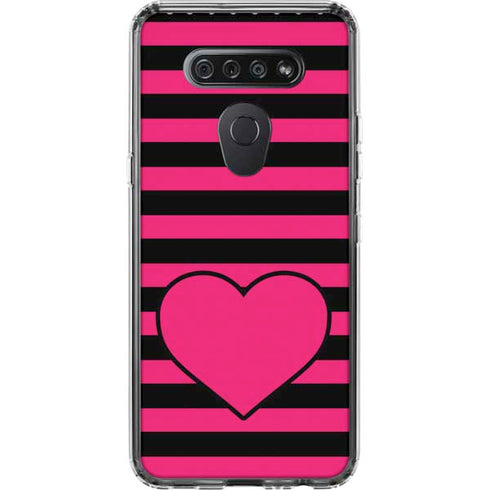 Polka Dots and Stripes Heart in Pink LG K51/Q51 Clear Case