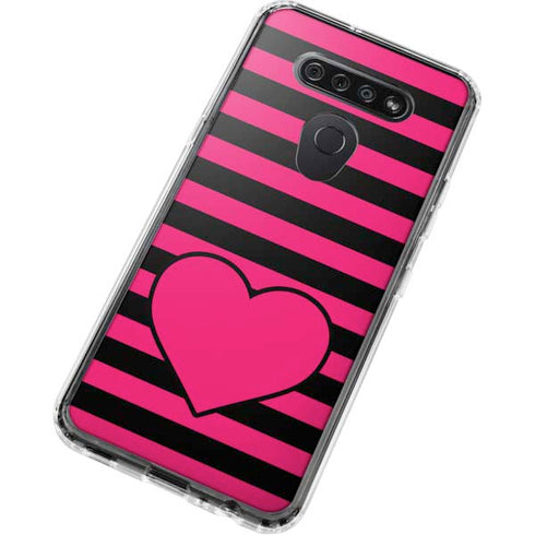 Polka Dots and Stripes Heart in Pink LG K51/Q51 Clear Case