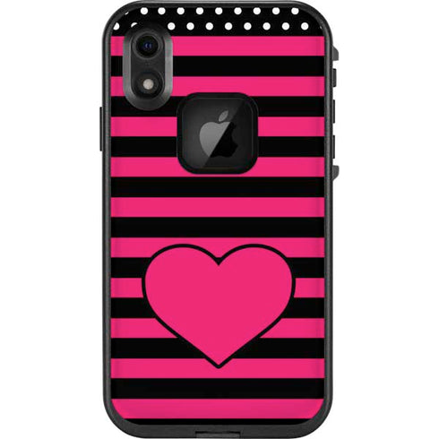 Polka Dots and Stripes Heart in Pink LifeProof Fre iPhone Skin
