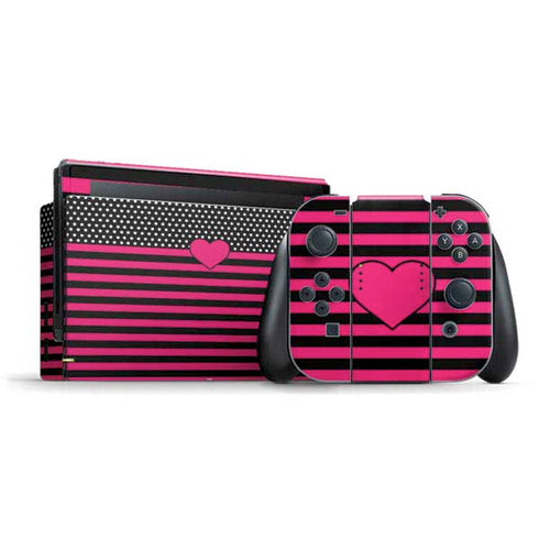 Polka Dots and Stripes Heart in Pink Nintendo Switch Bundle Skin