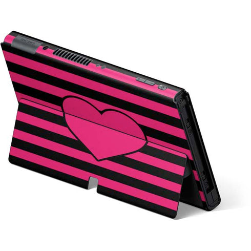 Polka Dots and Stripes Heart in Pink Nintendo Switch OLED (2021) Skin