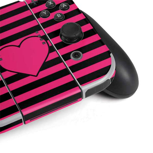 Polka Dots and Stripes Heart in Pink Nintendo Switch OLED (2021) Skin