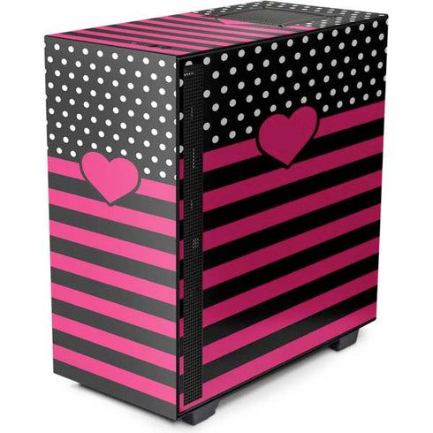Polka Dots and Stripes Heart in Pink NZXT H510 Compact ATX Mid-Tower Case Skin
