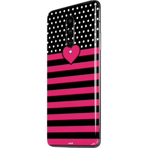 Polka Dots and Stripes Heart in Pink OnePlus 7 Pro Skin