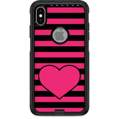 Polka Dots and Stripes Heart in Pink Otterbox Commuter iPhone Skin