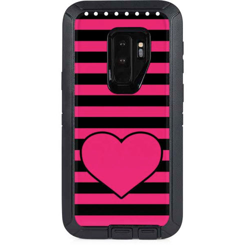 Polka Dots and Stripes Heart in Pink Otterbox Defender Galaxy Skin