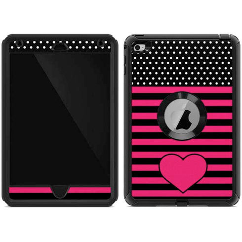 Polka Dots and Stripes Heart in Pink Otterbox Defender iPad Skin