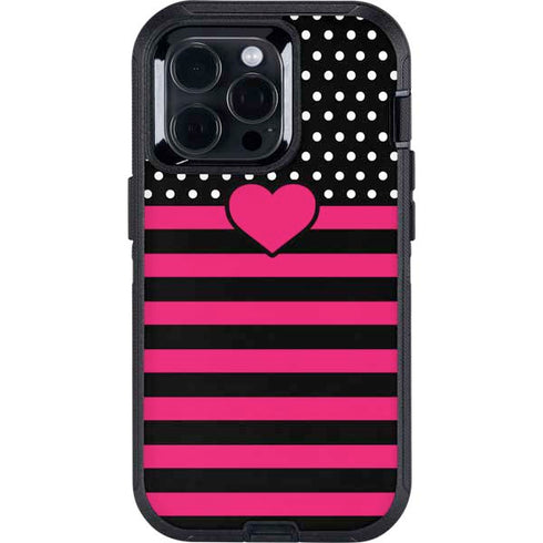 Polka Dots and Stripes Heart in Pink Otterbox Defender iPhone Skin