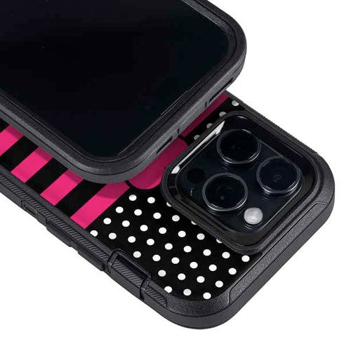 Polka Dots and Stripes Heart in Pink Otterbox Defender iPhone Skin