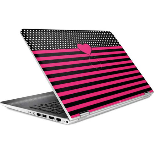Polka Dots and Stripes Heart in Pink HP Pavilion Skin