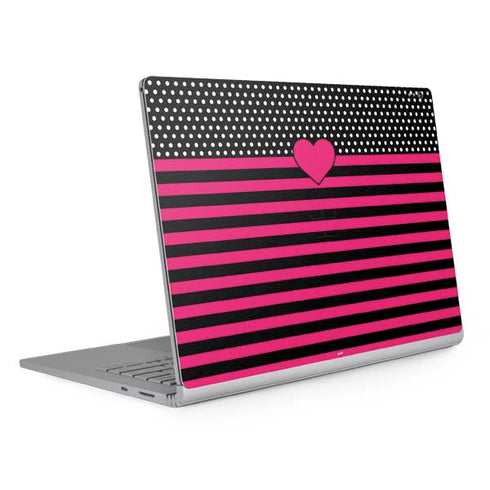 Polka Dots and Stripes Heart in Pink Surface Book 2 15in Skin