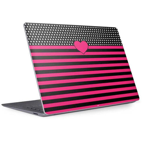 Polka Dots and Stripes Heart in Pink Surface Laptop 3 13.5in Skin