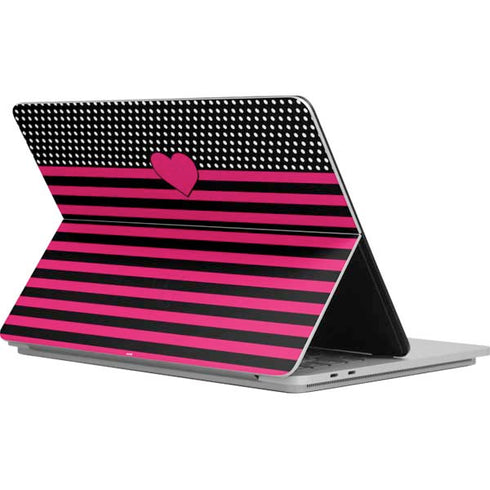 Polka Dots and Stripes Heart in Pink Surface Laptop Studio Skin