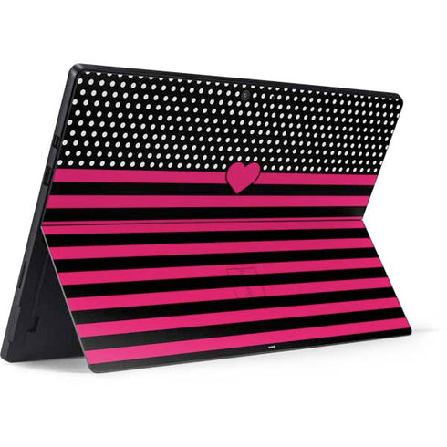 Polka Dots and Stripes Heart in Pink Surface Pro 7 Skin
