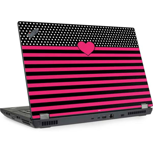 Polka Dots and Stripes Heart in Pink Lenovo ThinkPad Skin