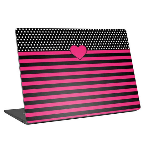 Polka Dots and Stripes Heart in Pink Universal Laptop 14in (11.4 x 8.2in) Skin