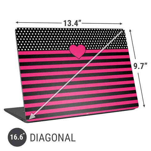 Polka Dots and Stripes Heart in Pink Universal Laptop 16.6in (13.4 x 9.7in) Skin